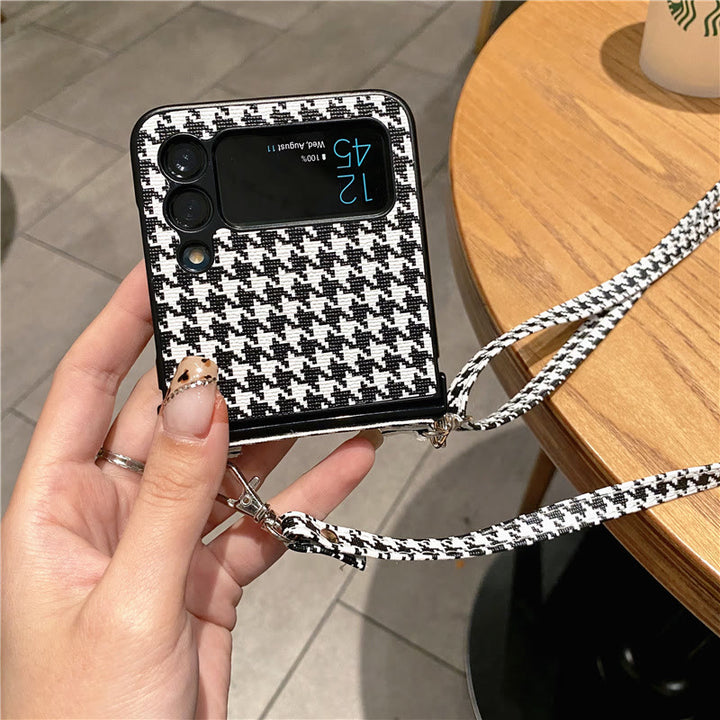 Handyhülle für Samsung Galaxy Z Flip, Hahnentrittmuster, Umhängegurt