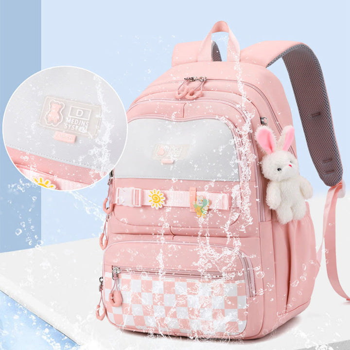 Rucksack für Damen, kariertes Muster, helle Farbe, einfache Schultasche
