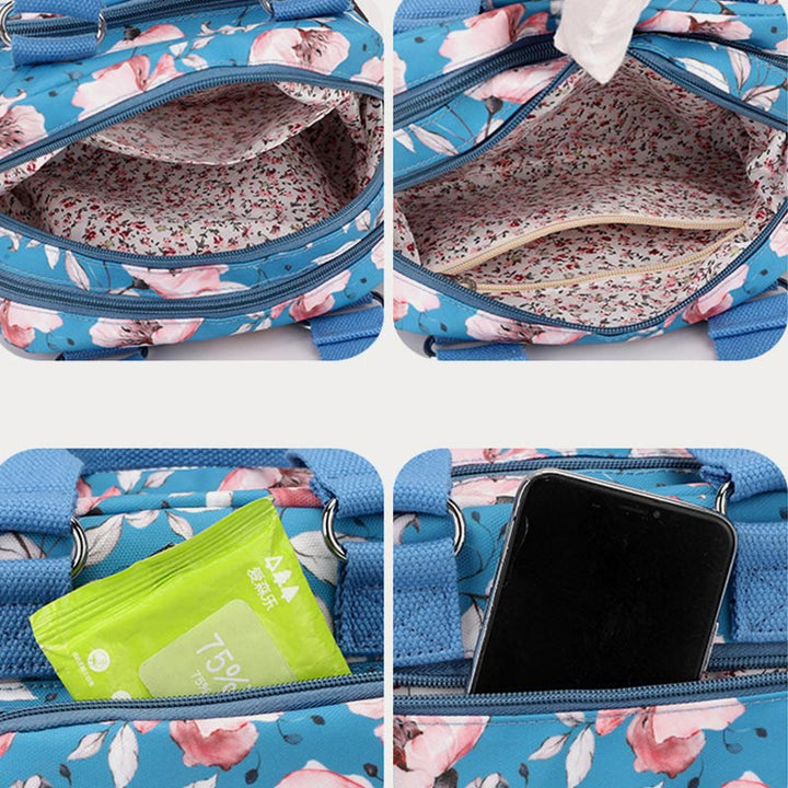 Umhängetasche aus Nylon für Damen, Handtasche mit buntem Blumendruck