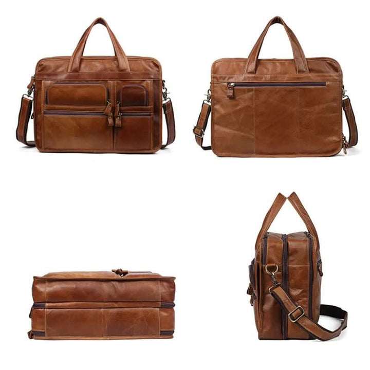 Aktentasche aus echtem Leder für Herren, 15,6 Zoll, Business-Laptoptasche mit Umhängegurt