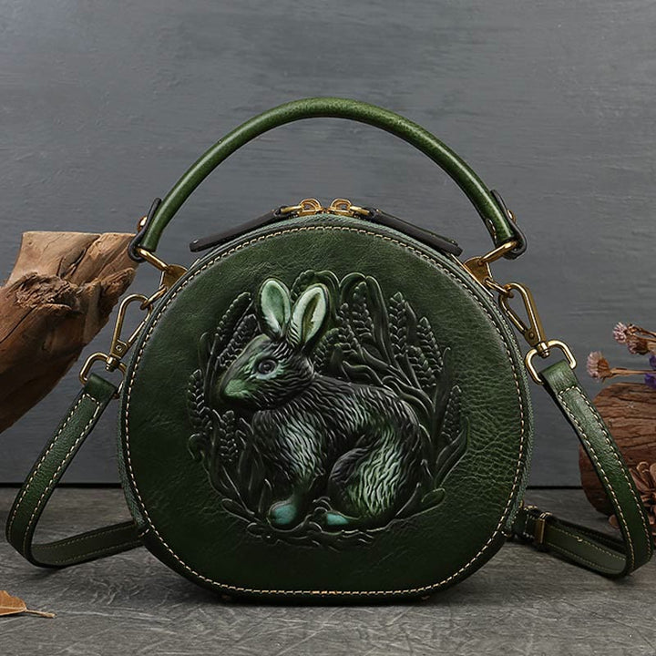 Retro Hase Prägung Handtasche Folk Custom Crossbody Leder Geldbörse