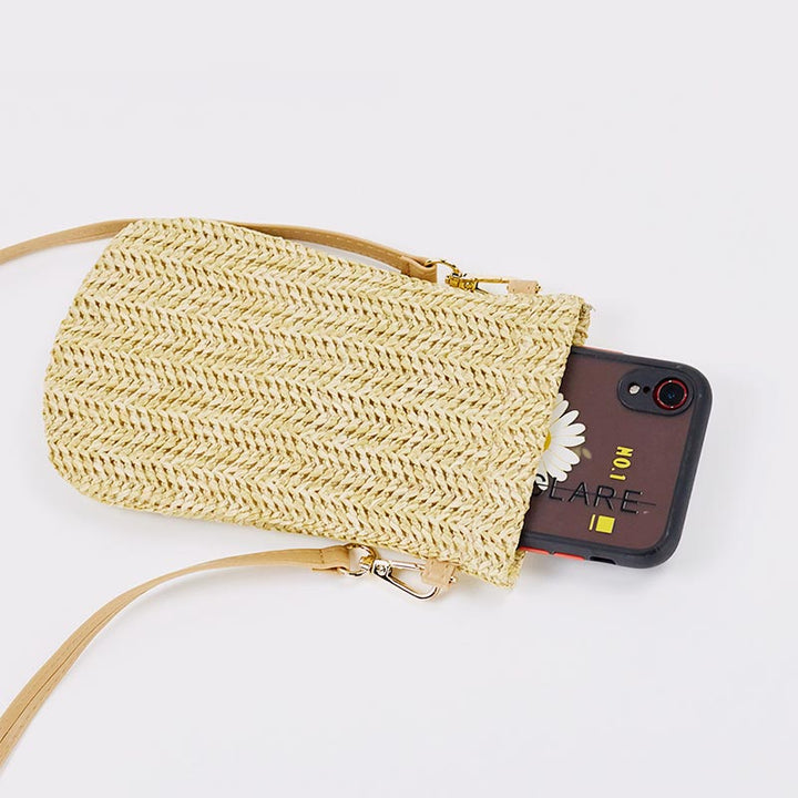 Handgemachte Stroh gewebte Telefontasche Mini Umhängetasche 