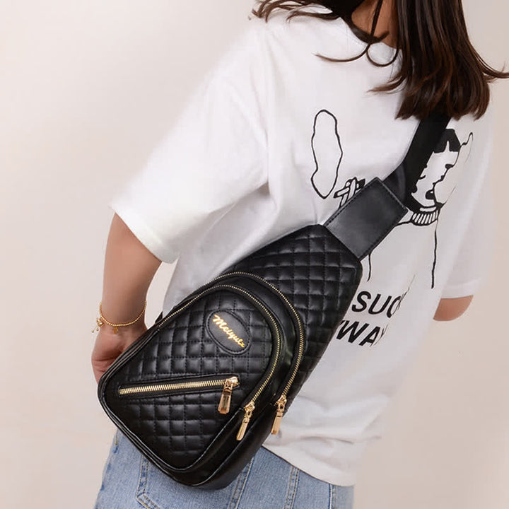 Schultertasche aus Leder für Damen, gesteppt, Umhängetasche, Sling-Rucksack, Tagesrucksack