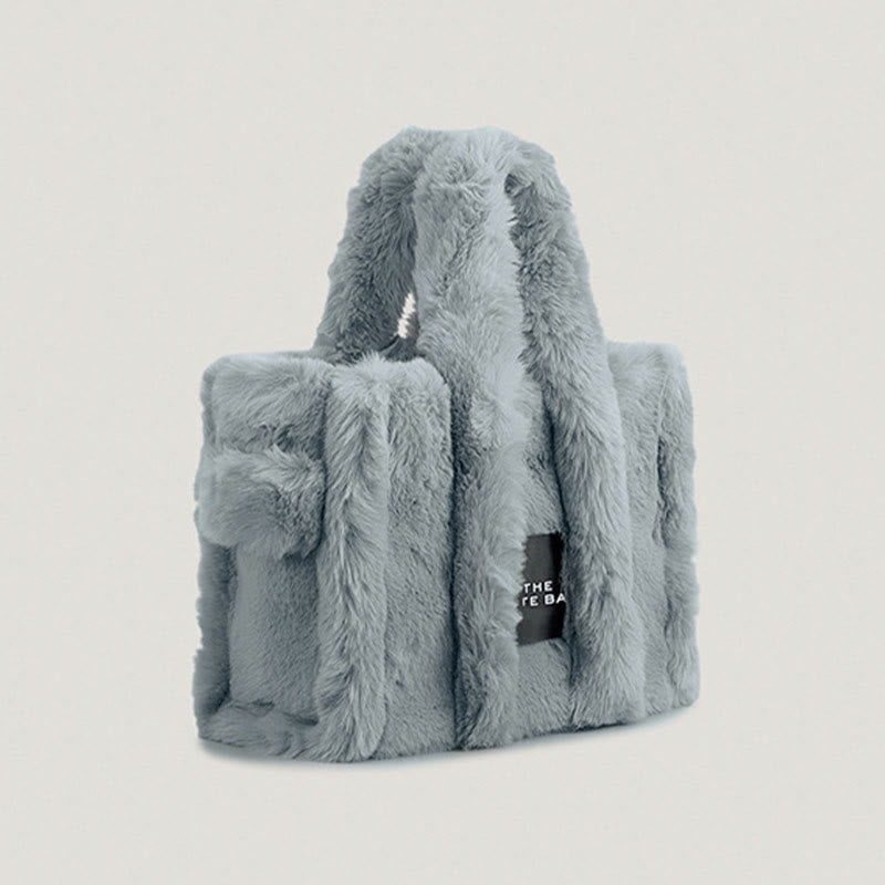 Solide Plüsch-Handtasche für den Winter, weiche Umhängetasche mit breiten Riemen