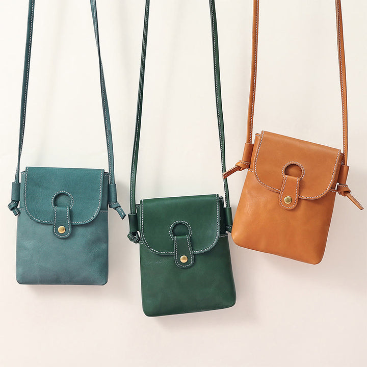 Handytasche für Damen, weiches Echtleder, minimalistische Umhängetasche