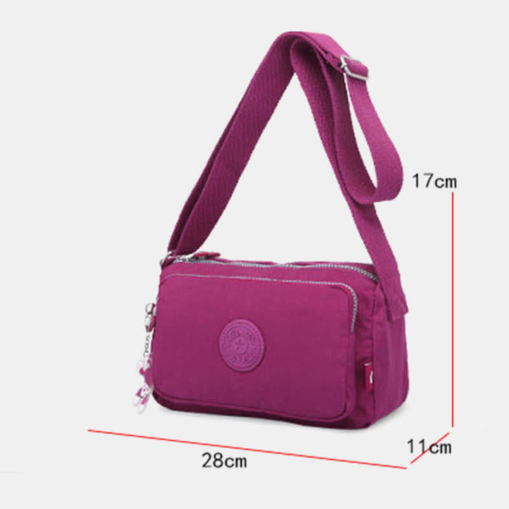 Umhängetasche für Damen, leichte Schultertasche aus Nylon mit Dreifach-Reißverschluss