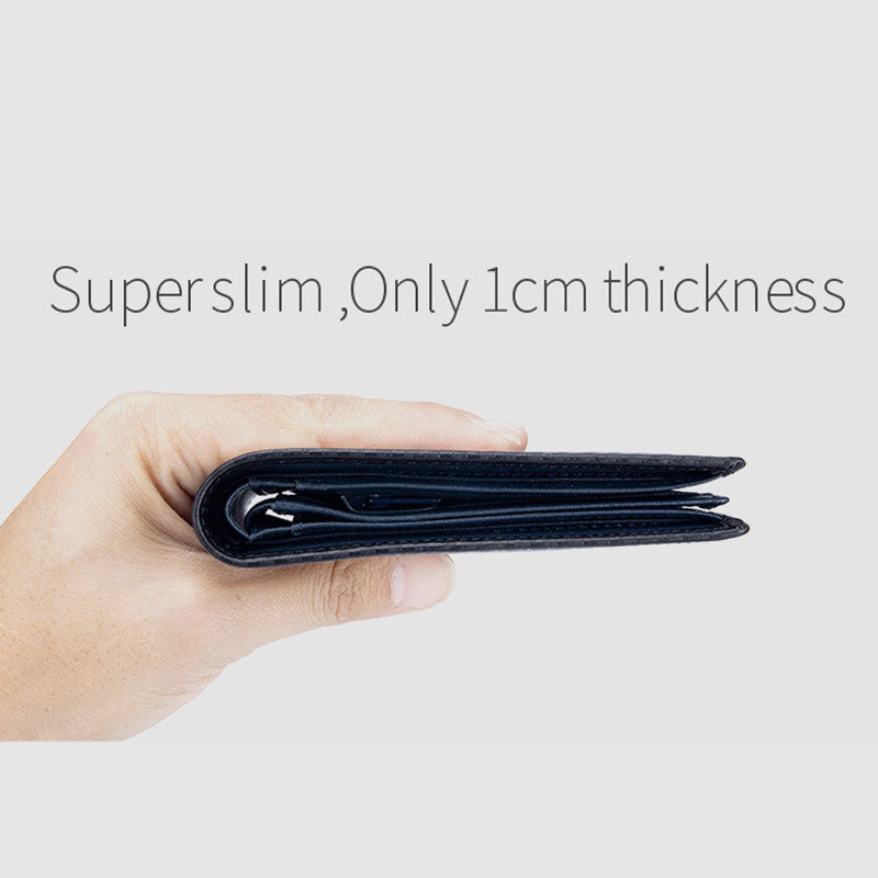 RFID Multi-Slot Prägung Echtes Leder Dreifach gefaltete Super Slim Kurze Brieftasche