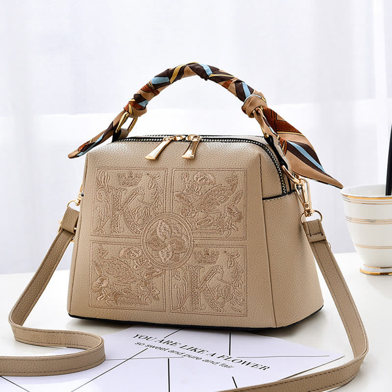 Top-Griff-Tasche für Damen, bestickte tragbare Umhängetasche aus Leder