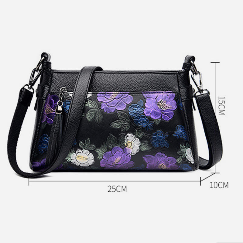 Umhängetasche mit Blumenmuster für Damen, Geldbörse mit Quaste und Libellen-Print