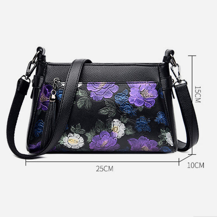 Umhängetasche mit Blumenmuster für Damen, Geldbörse mit Quaste und Libellen-Print