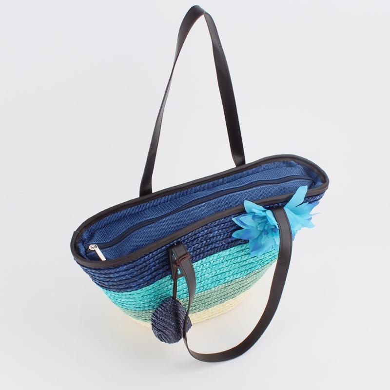Sommerblumen-Strandtasche aus gewebtem Stroh, Reisetasche