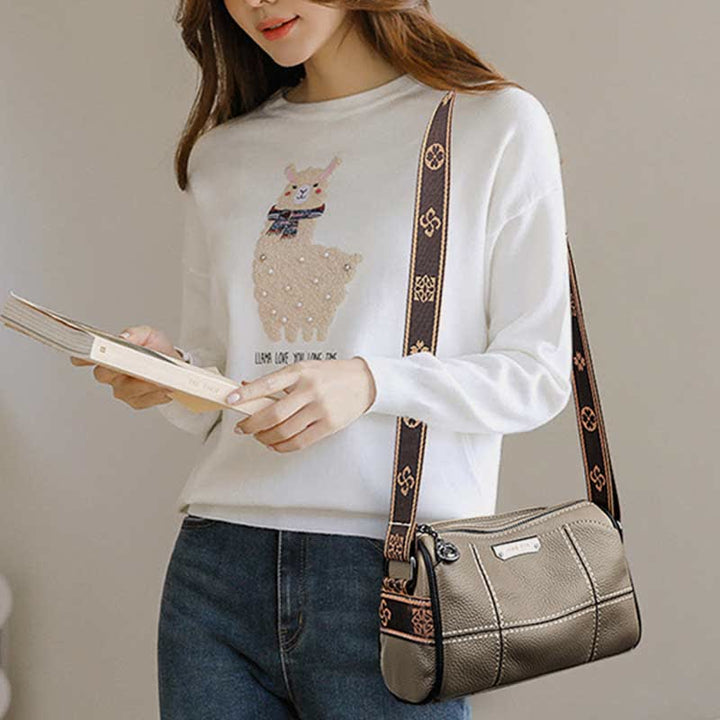 Kleine Umhängetasche aus echtem Leder mit drei Fächern, Schultertasche für Damen