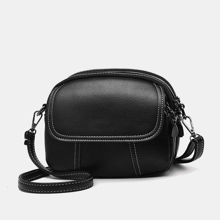 Kleine Umhängetasche mit dreifachem Reißverschluss, Leder, Handy-Geldbörse, Schultertasche