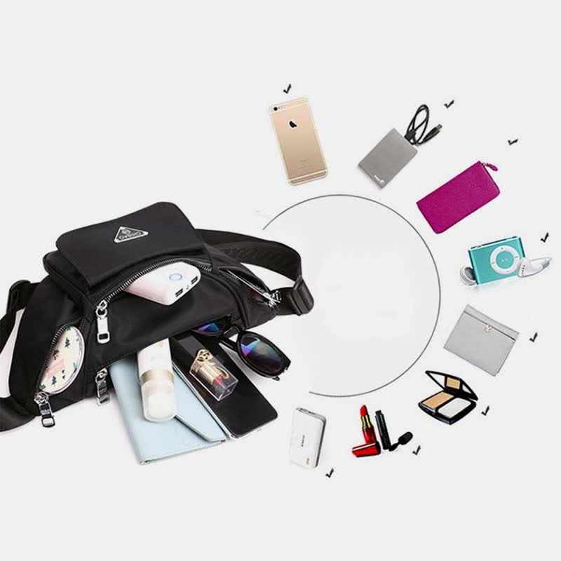 Nylon-Hüfttasche mit mehreren Taschen, leichte Brusttasche mit mehreren Tragemöglichkeiten, Hüfttasche