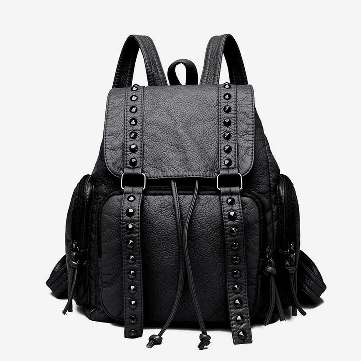 Nietenrucksack für Damen, Reiserucksack aus weichem, schlichtem Leder