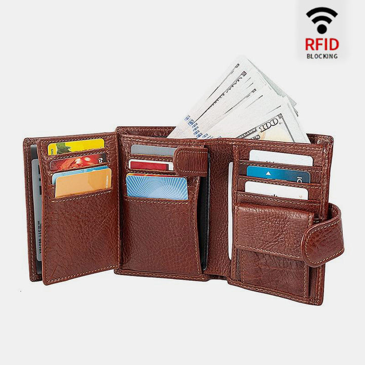 RFID-Kartenetui aus echtem Leder, dreifach faltbar
