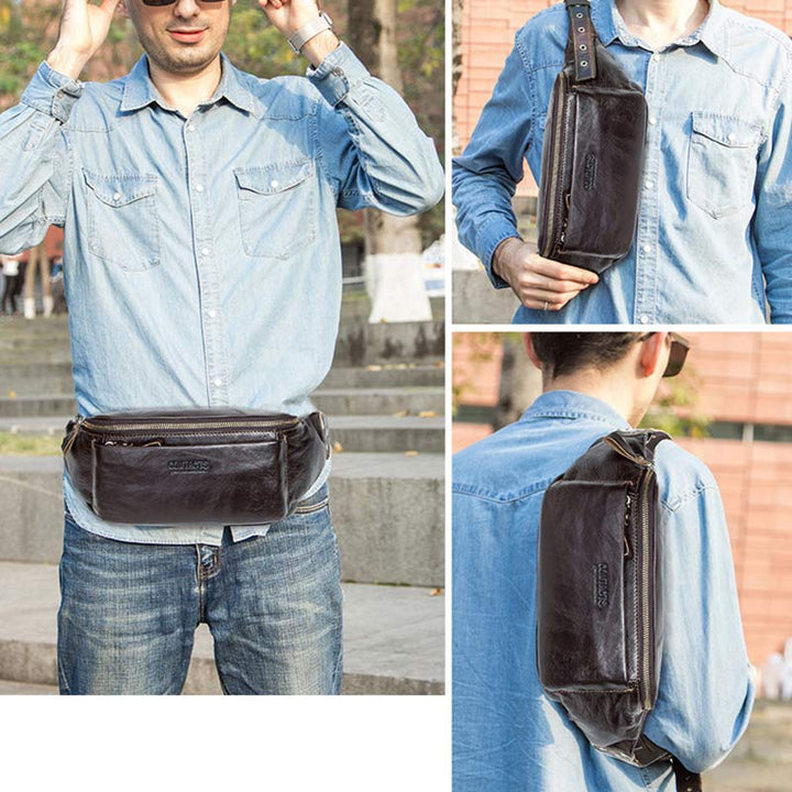 Gürteltasche aus echtem Leder, Brusttasche mit verstellbarem Gürtel