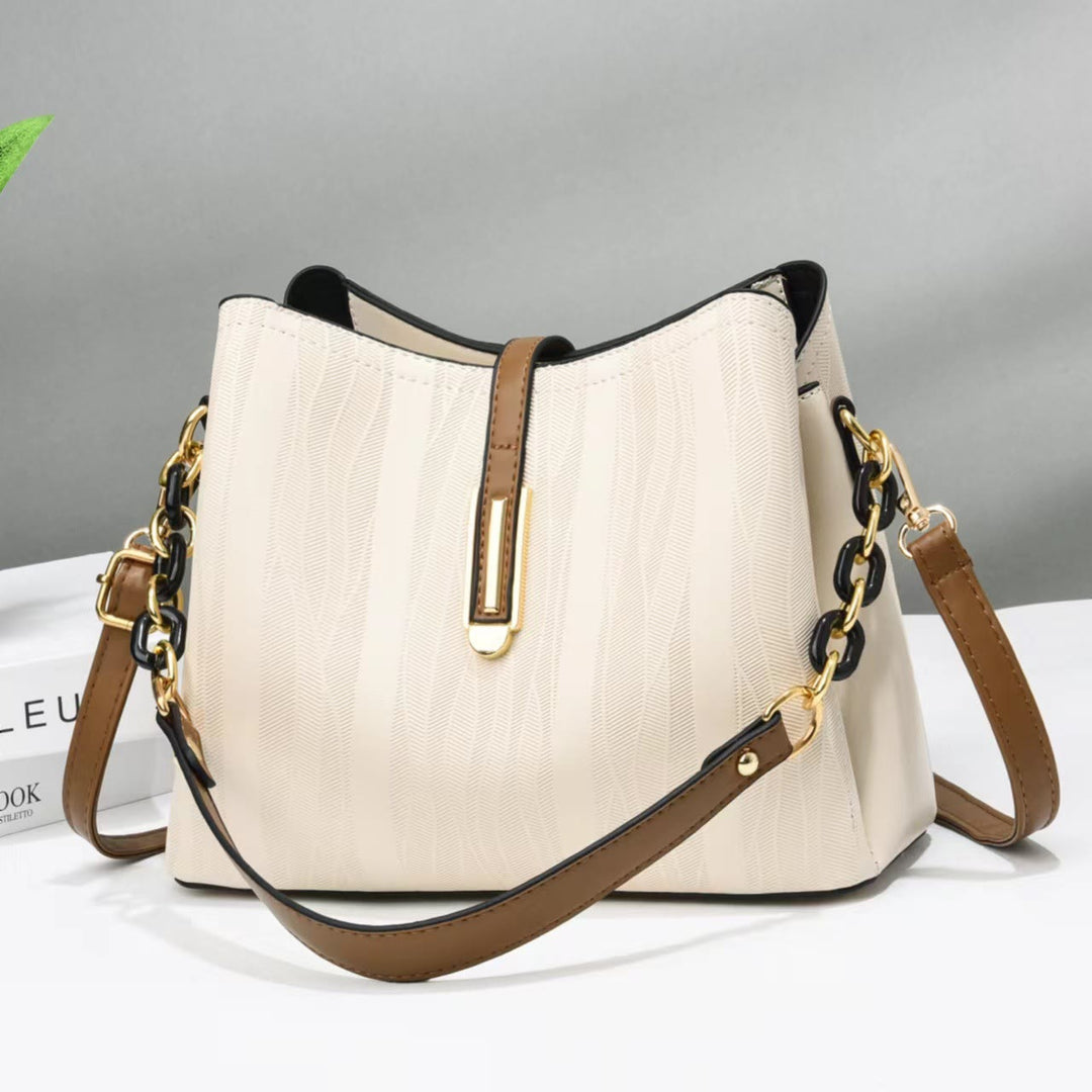 Handtasche mit Streifenmuster für Damen, groß, veganes Leder, Umhängetasche