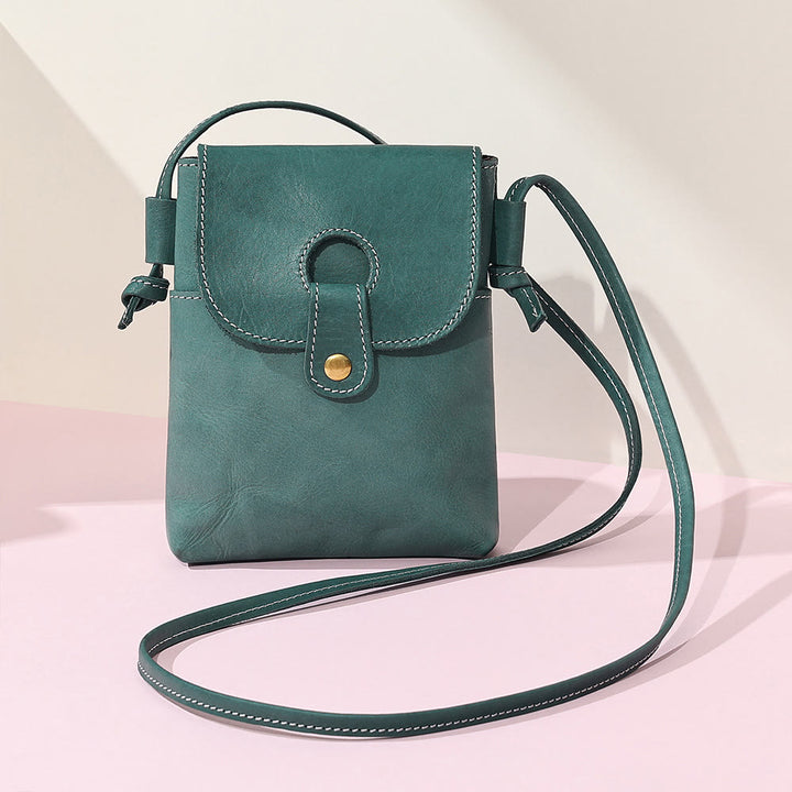 Handytasche für Damen, weiches Echtleder, minimalistische Umhängetasche