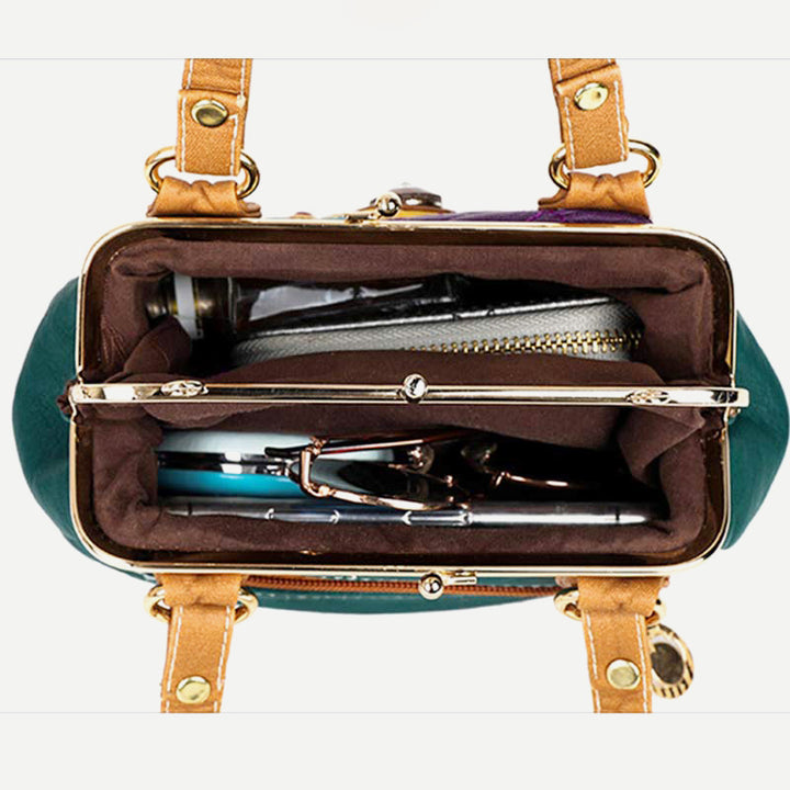 Retro Doppellagige Kiss-Lock Schulterhandtasche Party Abendtasche mit Umhängekette