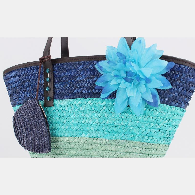 Sommerblumen-Strandtasche aus gewebtem Stroh, Reisetasche