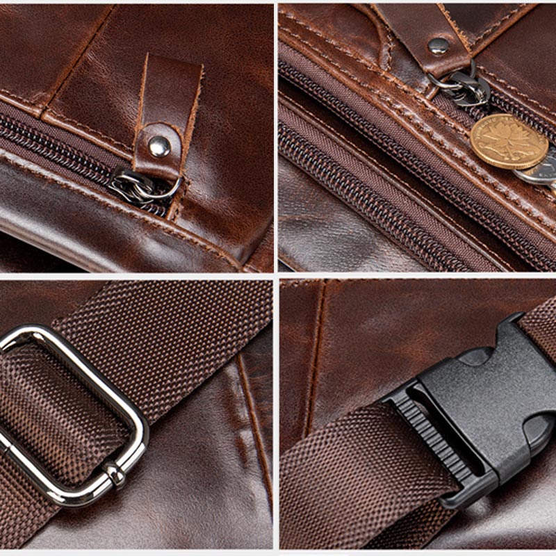 Klassische Sling Bag aus Leder für Herren, Gürteltasche mit verstellbarem Riemen