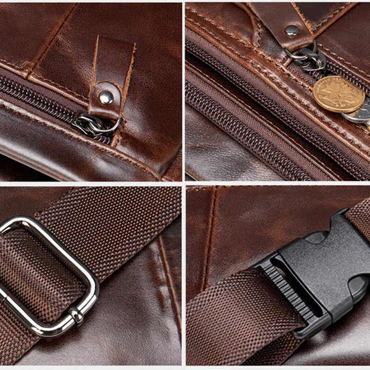 Klassische Sling Bag aus Leder für Herren, Gürteltasche mit verstellbarem Riemen