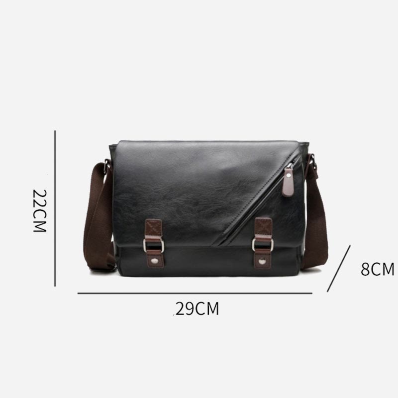 Messenger Bag für Herren, wasserdichte Schultertasche aus PU mit aufgesetzter Klappe