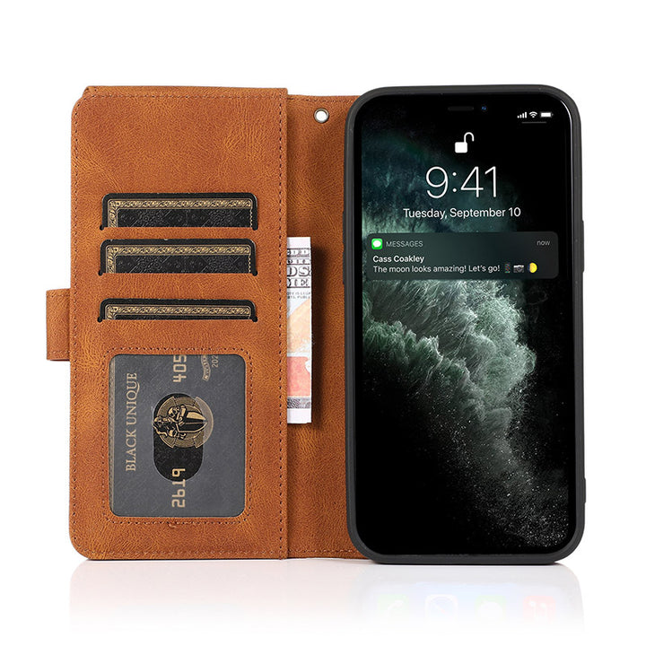 Brieftaschenetui für iPhone Samsung, langlebiges Flip-Lanyard-Gurt-Armband, Reißverschluss, Kartenhalter