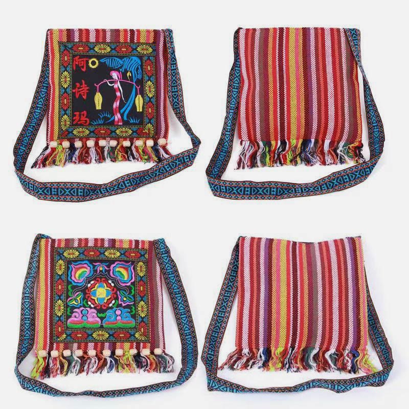 Folk Custom Schultertasche Damen Vintage Stickerei Canvas Umhängetasche