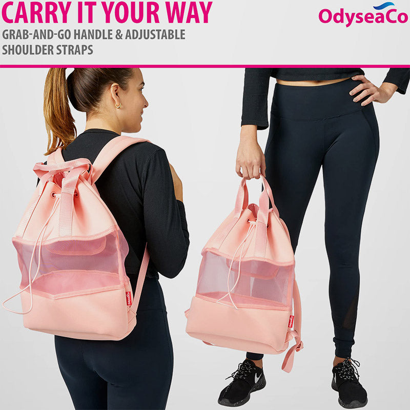 Leichter, modischer Netz-Rucksack für den Strand, Fitnessstudio, Neopren, Handtasche mit Kordelzug