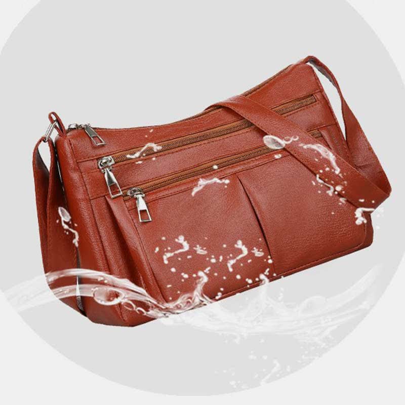 Umhängetasche mit 3 Reißverschlüssen für Damen, leichte, wasserdichte Schultertasche aus Leder