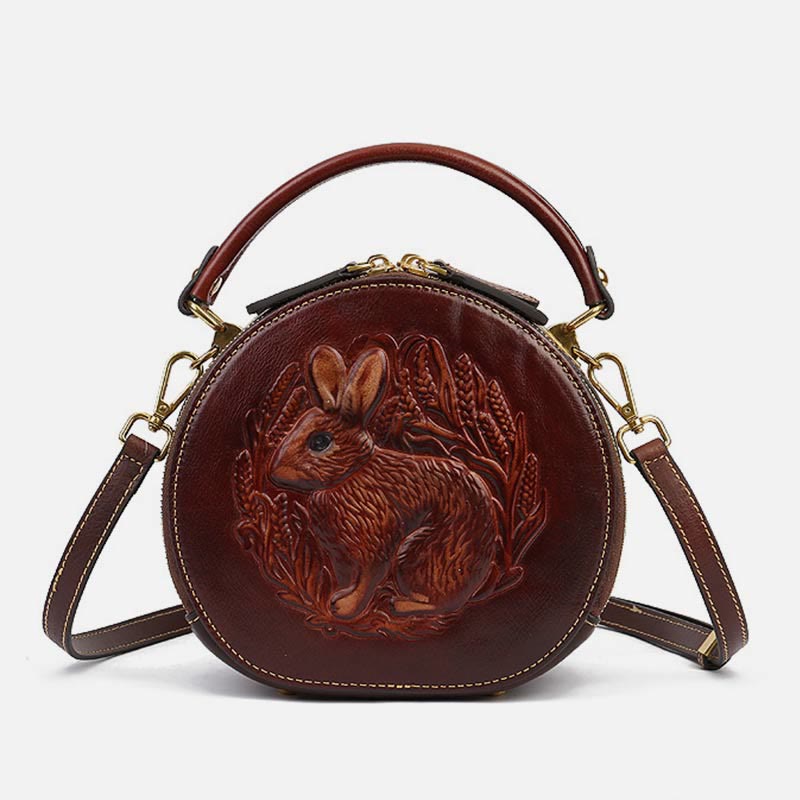 Retro Hase Prägung Handtasche Folk Custom Crossbody Leder Geldbörse