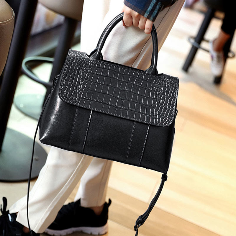Klassische Umhängetasche mit Krokodilmuster und reiner Farbe für Damenhandtasche