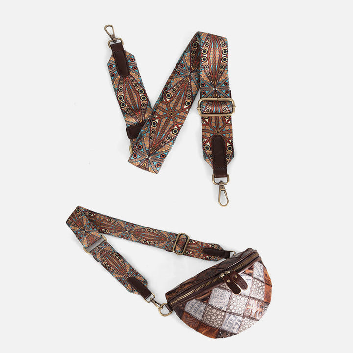 Damen Umhängetasche, breiter verstellbarer Riemen, Leder, Gürteltasche