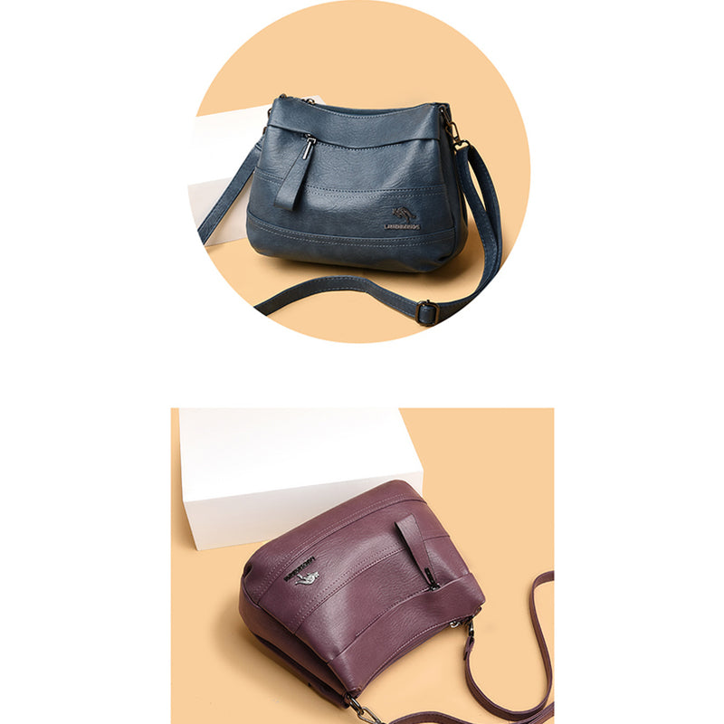 Handtasche aus Leder mit drei Fächern, kleine, lässige Umhängetasche