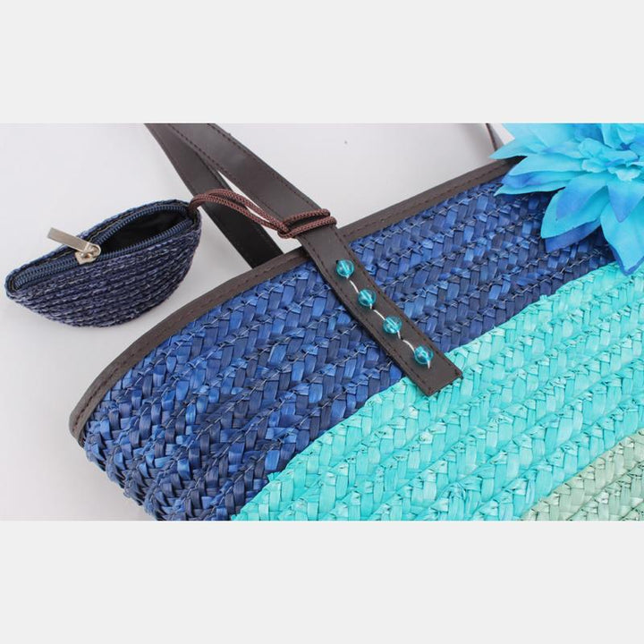 Sommerblumen-Strandtasche aus gewebtem Stroh, Reisetasche