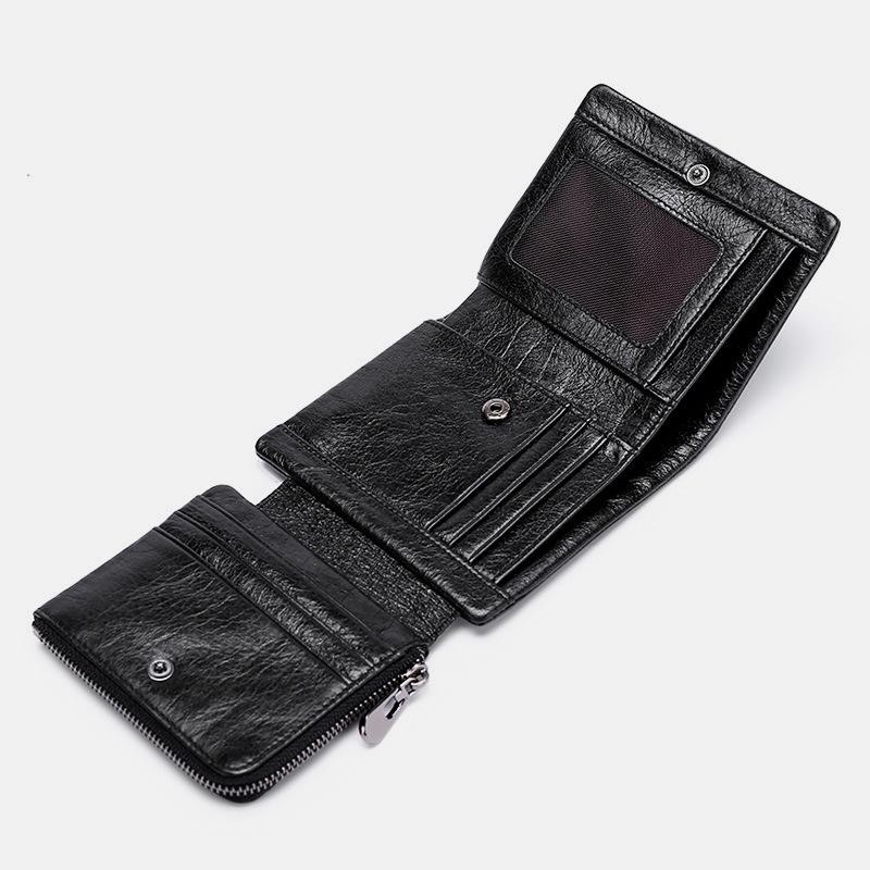 Dreifach gefaltete RFID-Geldbörse aus echtem Leder im Vintage-Stil
