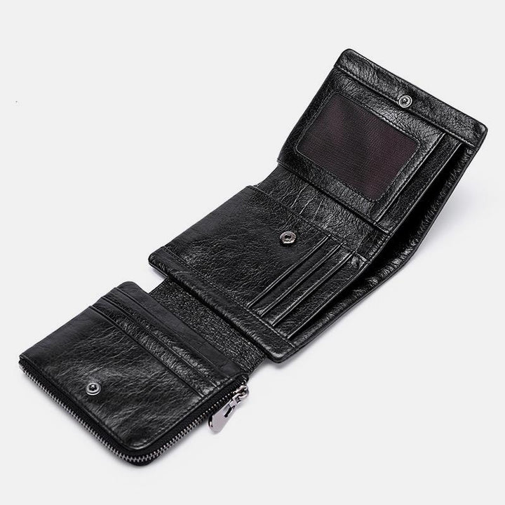 Dreifach gefaltete RFID-Geldbörse aus echtem Leder im Vintage-Stil