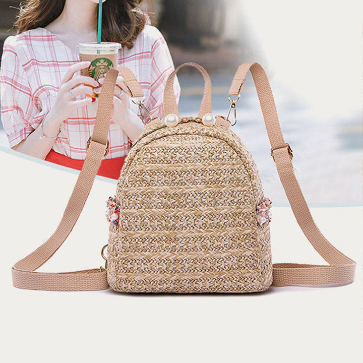 Strohrucksack für Damen, Mini-Tagesrucksack für den Außenbereich, leicht, lässig