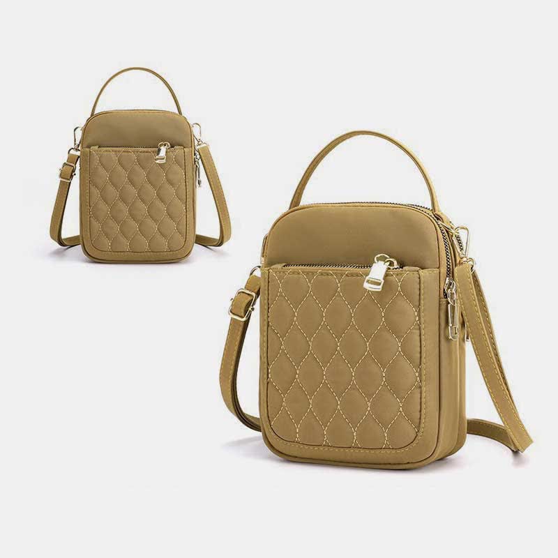 Kleine Umhängetasche für Damen, gesteppte Handtasche mit dreifachem Reißverschluss für Handy