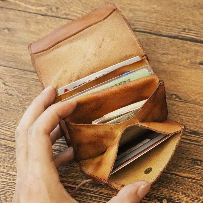 Handgefertigte Retro-Geldbörse aus echtem Leder für Karten, Geldbörse für Männer und Frauen - image 3