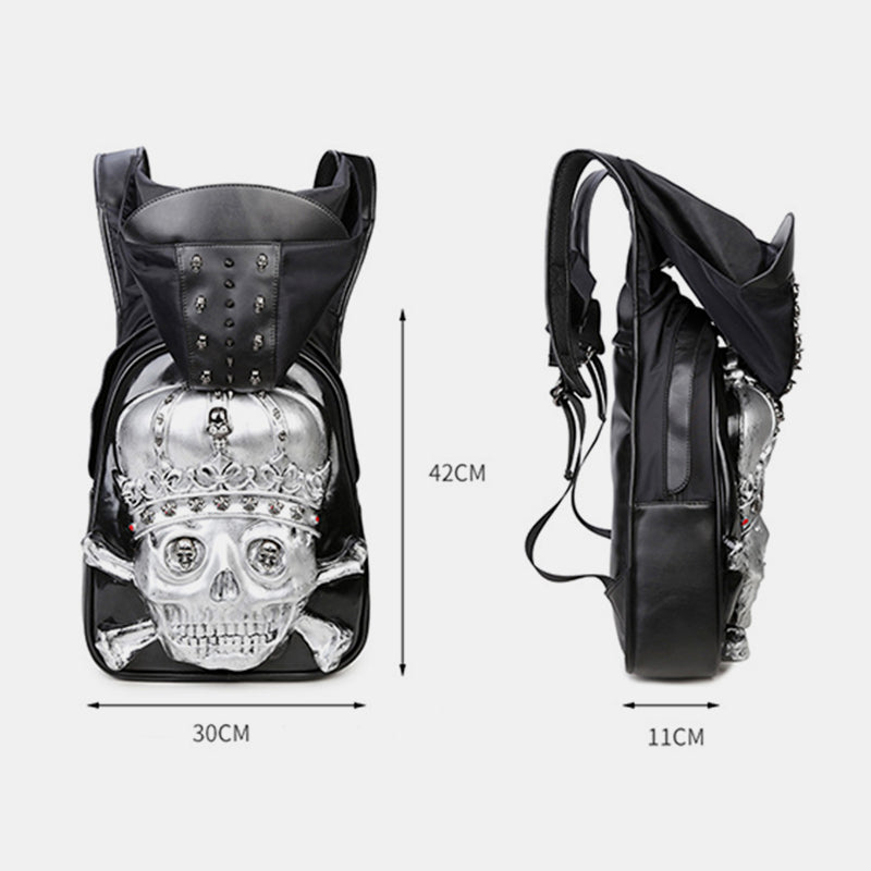 3D-Totenkopf-Rucksack, Gothic-Nieten, Laptop-Rucksack mit Kapuzenmütze