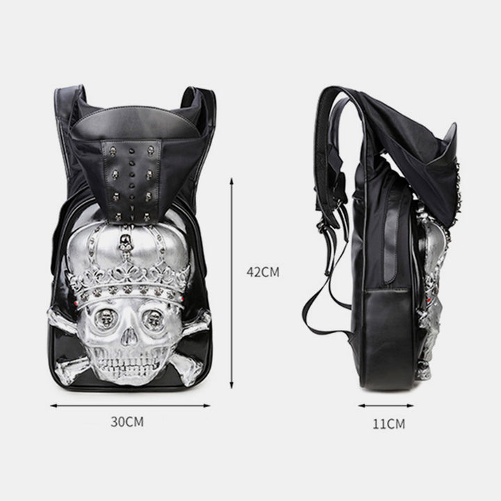 3D-Totenkopf-Rucksack, Gothic-Nieten, Laptop-Rucksack mit Kapuzenmütze
