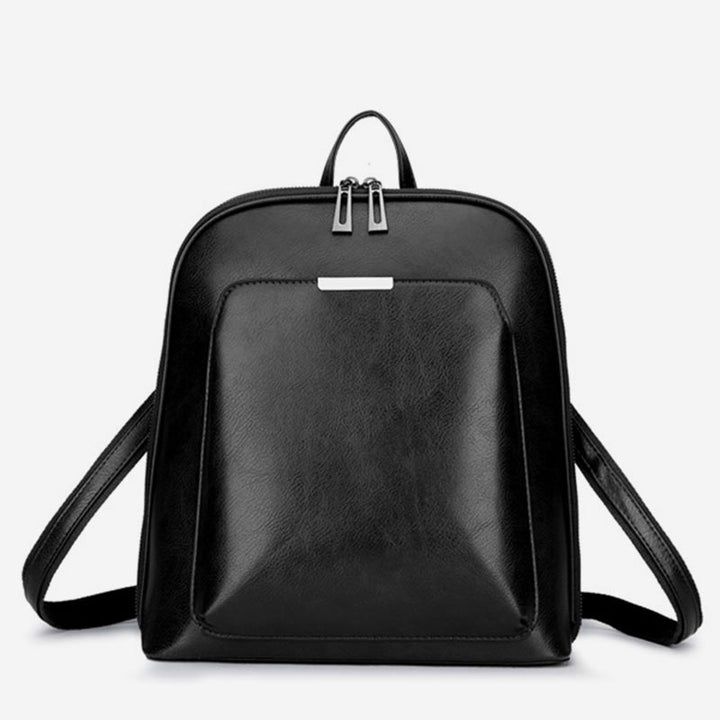 Retro PU Leder Daypack Frauen Casual Rucksack Geldbörse Reißverschluss Schultertasche
