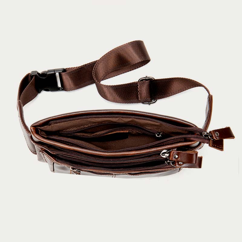 Klassische Sling Bag aus Leder für Herren, Gürteltasche mit verstellbarem Riemen