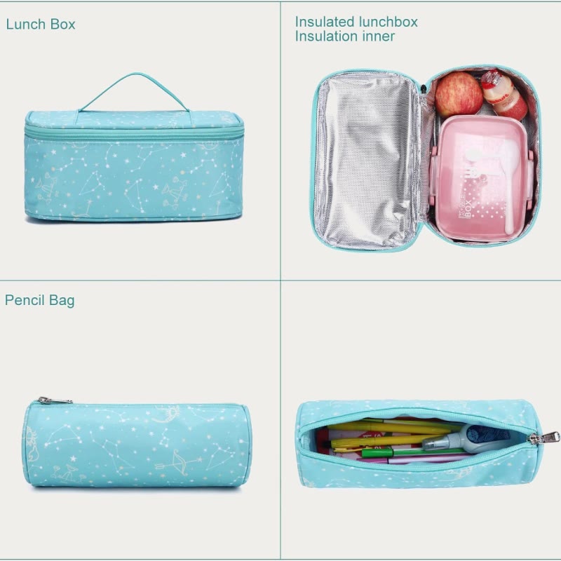 Rucksack für Mädchen, Stickerei, Schultasche mit Lunchbox für Kinder und Teenager
