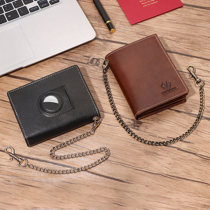 Vertikale Brieftasche RFID Airtag Echtes Leder Sanfte Kette Geldbörse für Männer