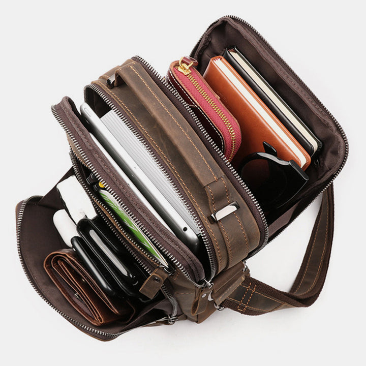 Kleine Umhängetasche für Herren, mehrere Taschen, echtes Leder, Umhängetasche