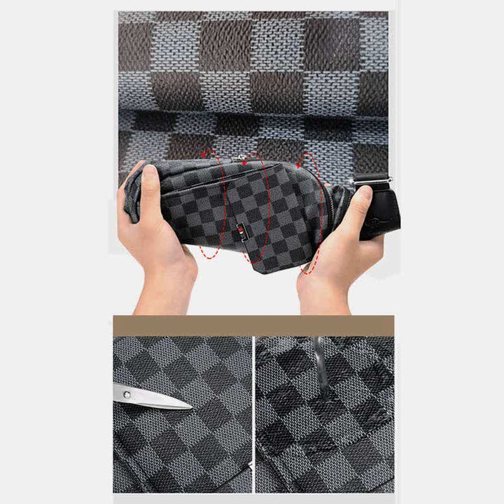 Mehrzweck-Schultertasche aus lässigem, kariertem Leder für Herren, Umhängetasche, Schulterrucksack